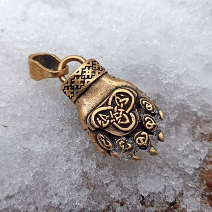 Bear paw bronze pendant Slavic jewelry