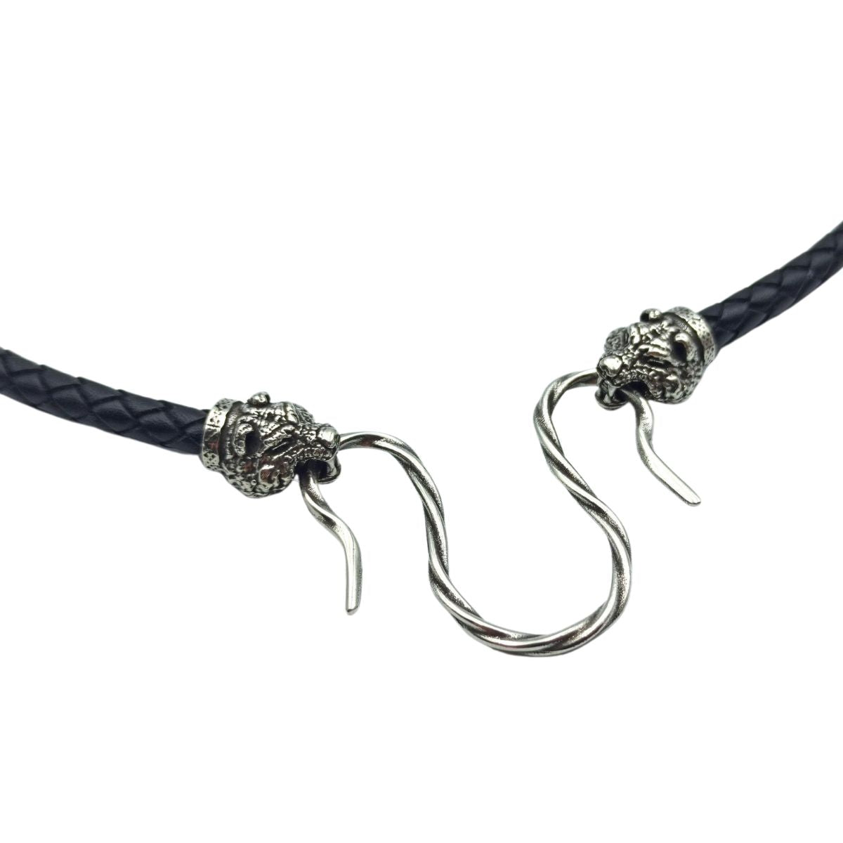 Bear head leather necklace | Silver clasps