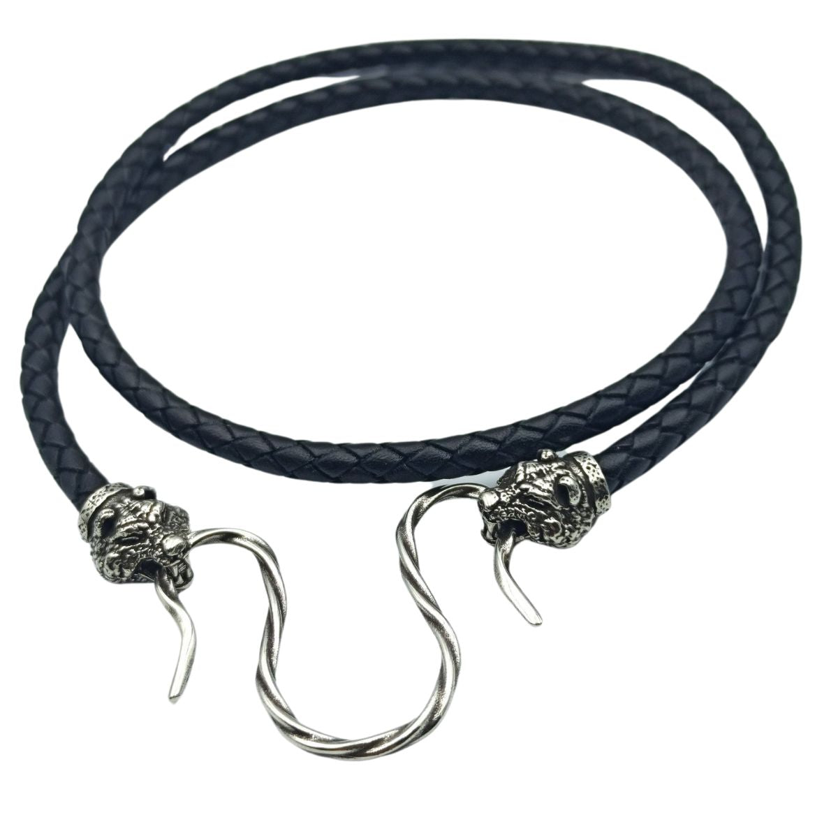 Bear head leather necklace | Silver clasps 45 cm | 17 inch  