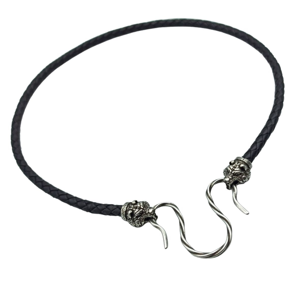 Bear head leather necklace with Silver plated clasps