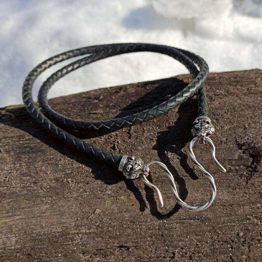 Bear head leather necklace with Silver plated clasps