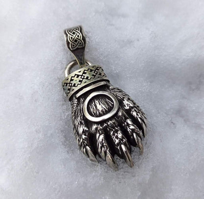 Slavic Bear paw silver pendant
