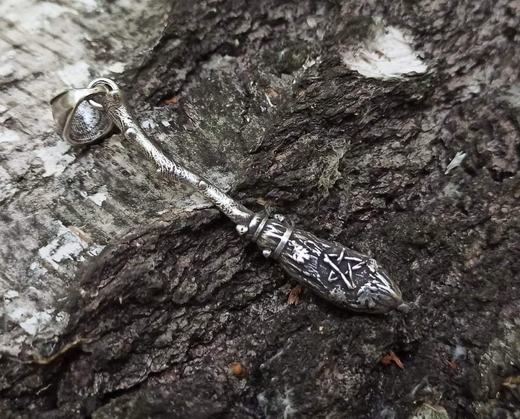 Witch broom silver plated pendant