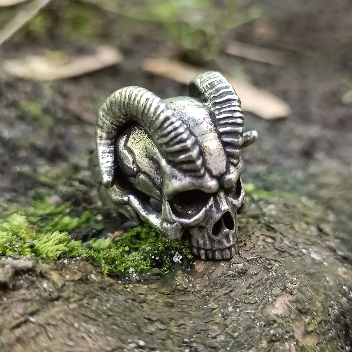 Demon horns skull ring from bronze   