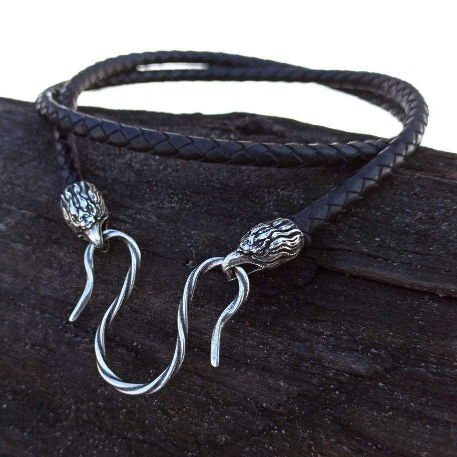 Eagle braided leather necklace with Silver plated clasps 45 cm | 17 inch  