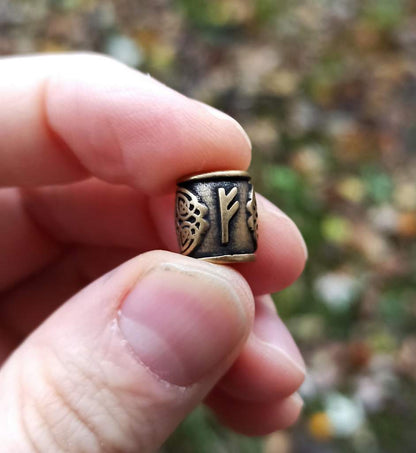 Fehu rune bronze bead