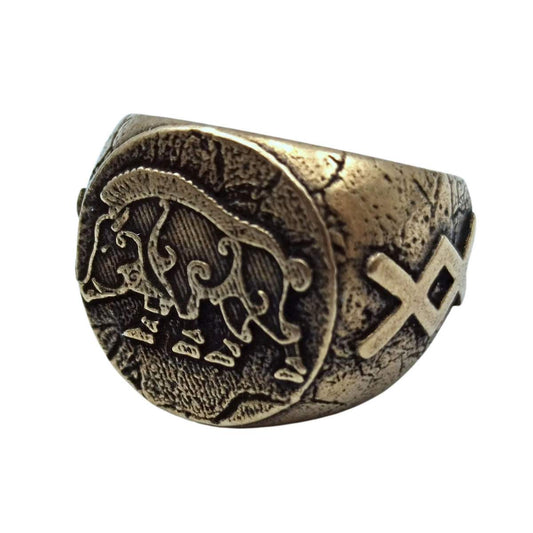 Freyr Boar ring 6 US Bronze with patina