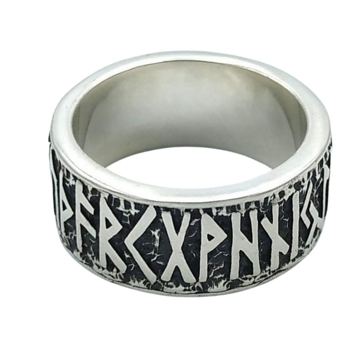 Elder Futhark runes silver ring 8 US/CA  