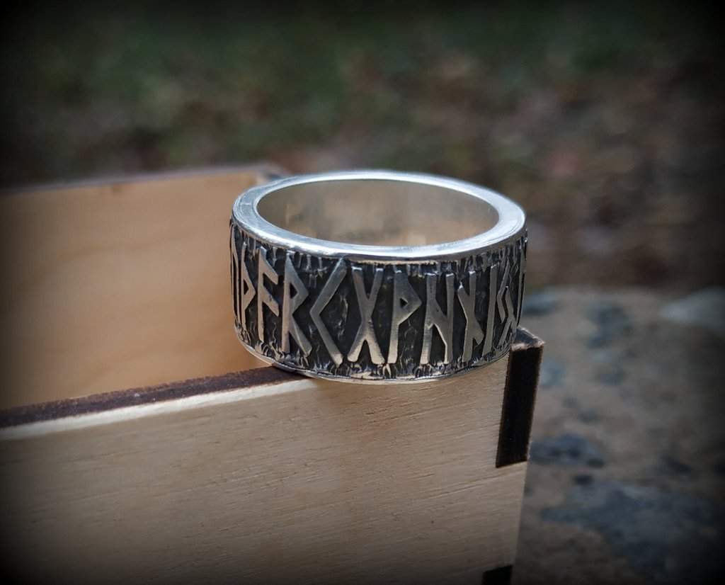 Elder Futhark runes silver ring   