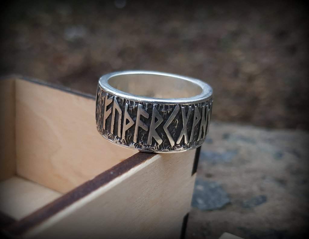 Elder Futhark runes silver ring