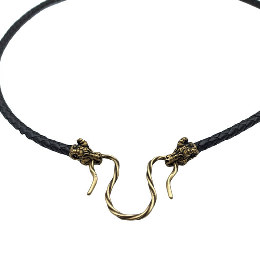 Norse goat leather necklace with Bronze clasps