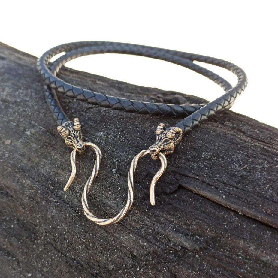 Norse goat leather necklace with Bronze clasps