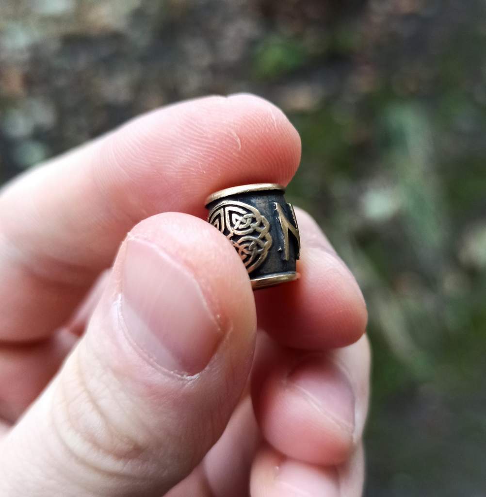 Hagalaz rune bronze bead