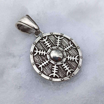 Helm of Awe on viking shield silver pendant