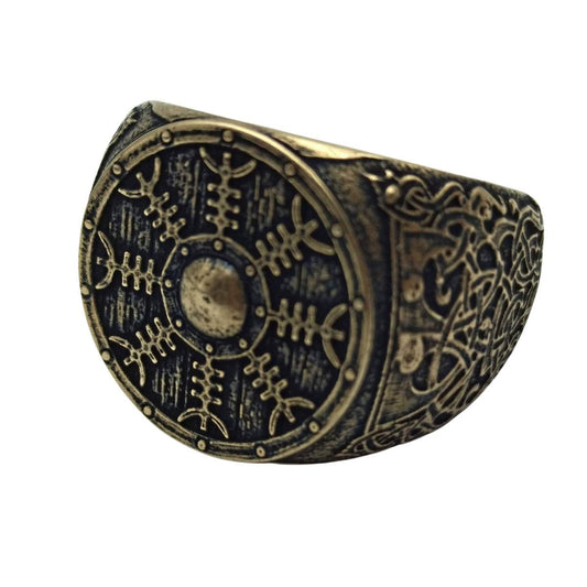 Viking shield Aegishjalmur bronze ring 6 US Bronze with patina 