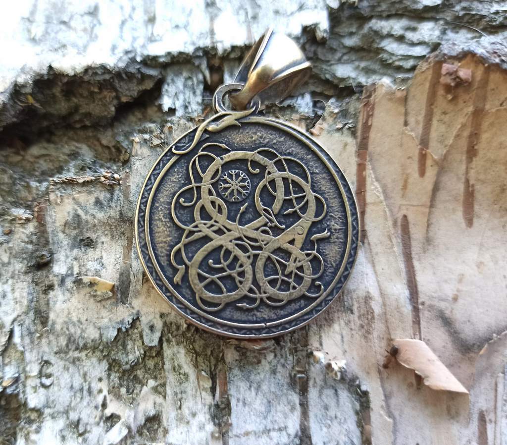 Aegishjalmur bronze pendant with serpent