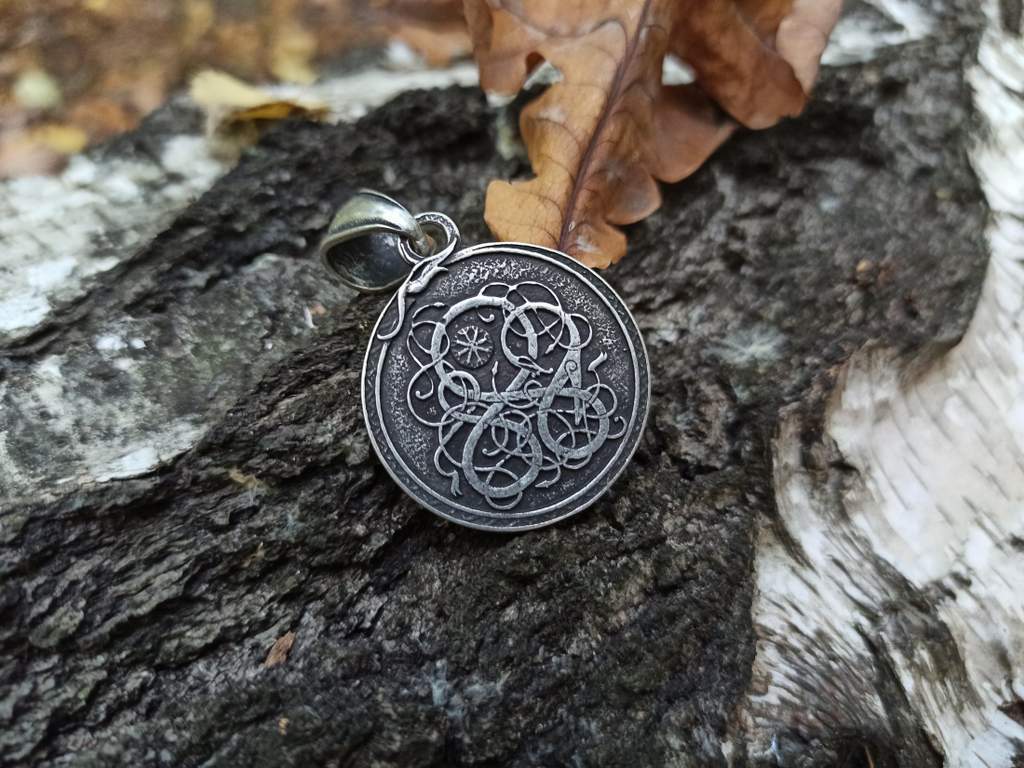 Aegishjalmur silver plated pendant with serpent   