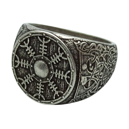 Viking shield Aegishjalmur bronze ring 6 US Silver plating 