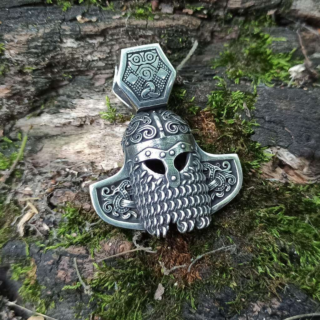 Viking helmet silver pendant