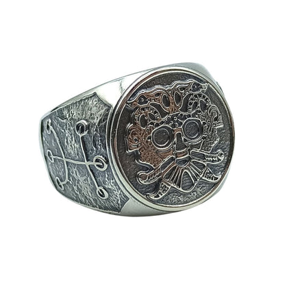 Loki mask silver signet ring
