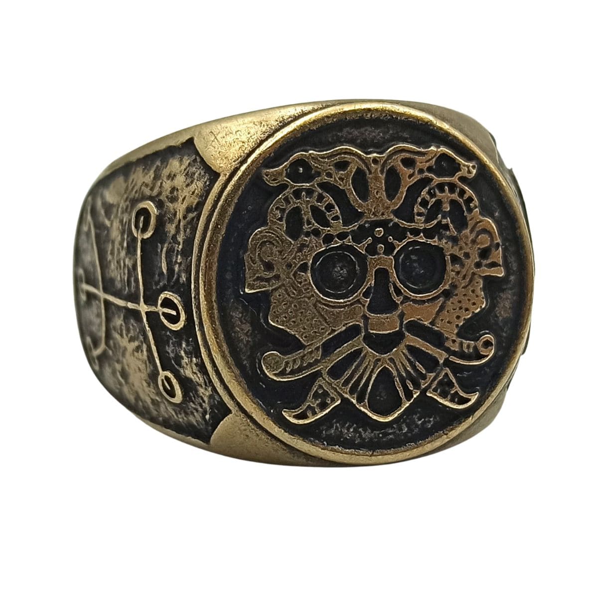 Loki mask ring from bronze 6 US Bronze with patina 