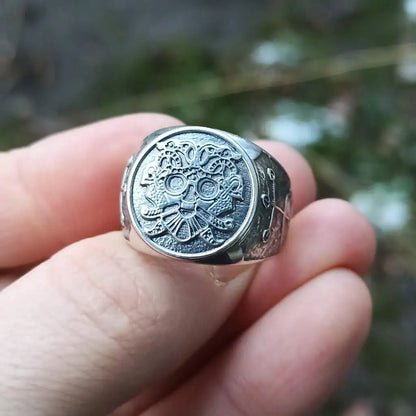 Loki mask silver signet ring