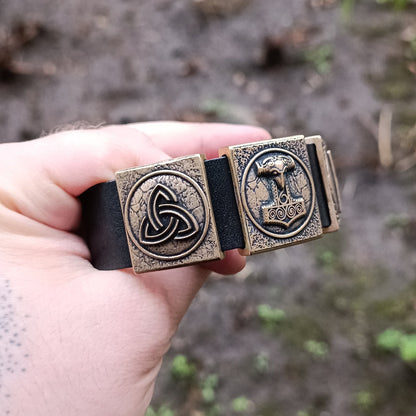 Viking Mjolnir bracelet leather wristband