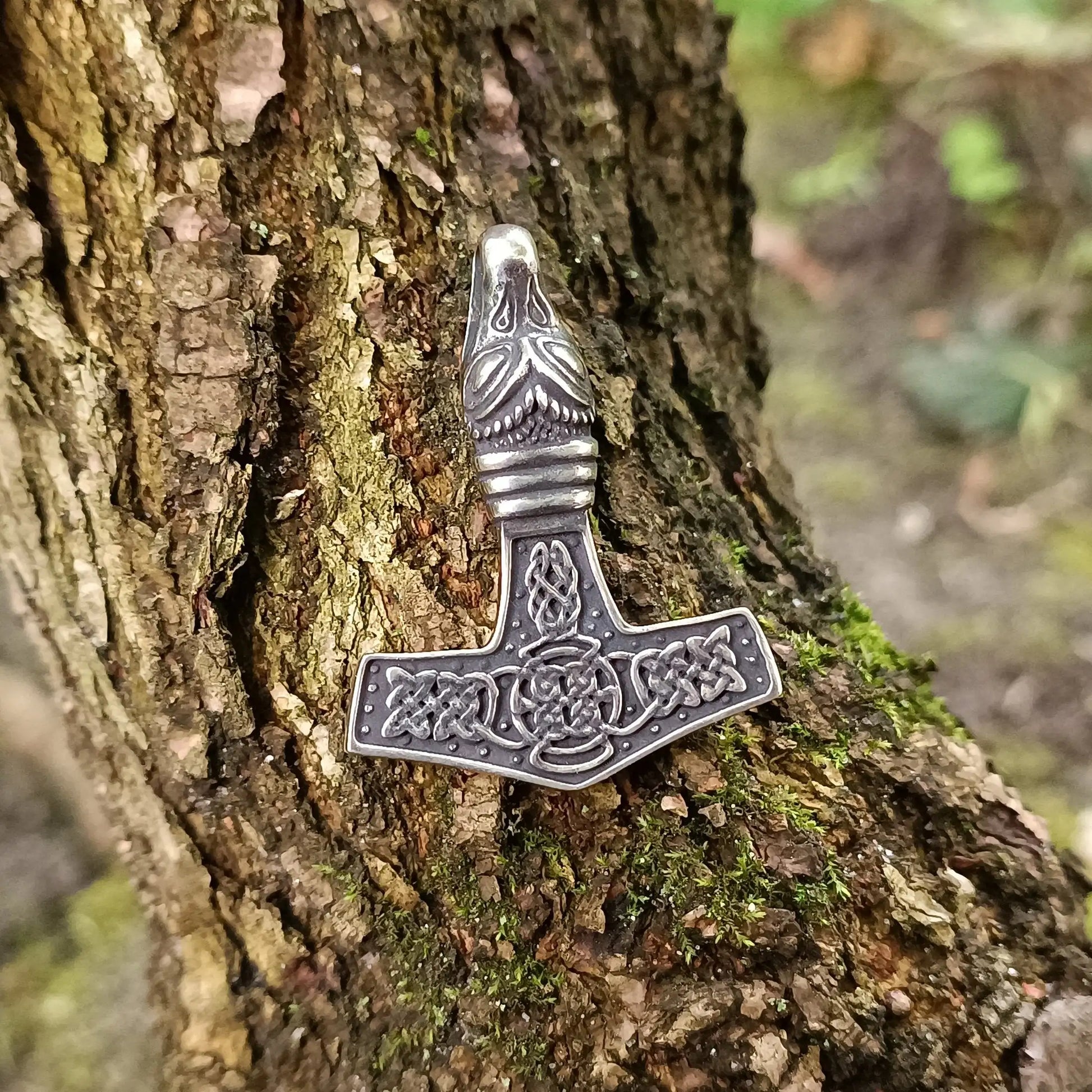 Mjolnir with Dragon silver pendant   