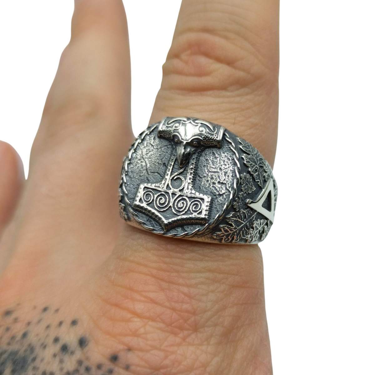 Mjolnir silver signet ring
