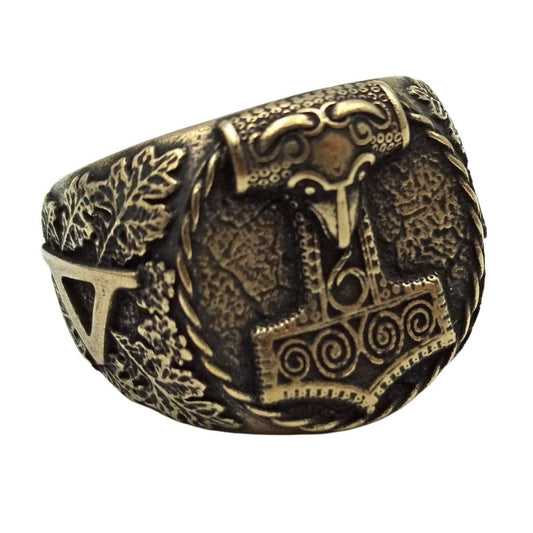 Mjolnir Signet bronze ring 6 US Bronze with patina 