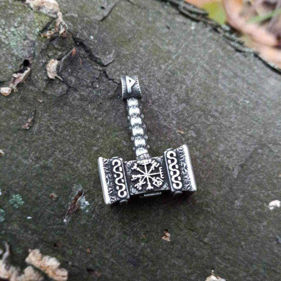 Mjolnir with runes silver plated pendant