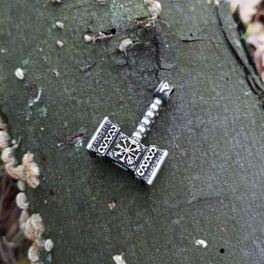 Mjolnir with runes silver plated pendant