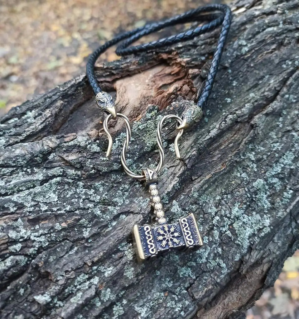 Mjolnir with runes bronze pendant