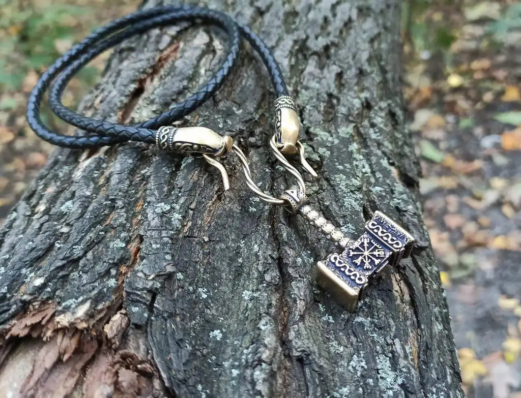 Mjolnir with runes bronze pendant Norse necklace  