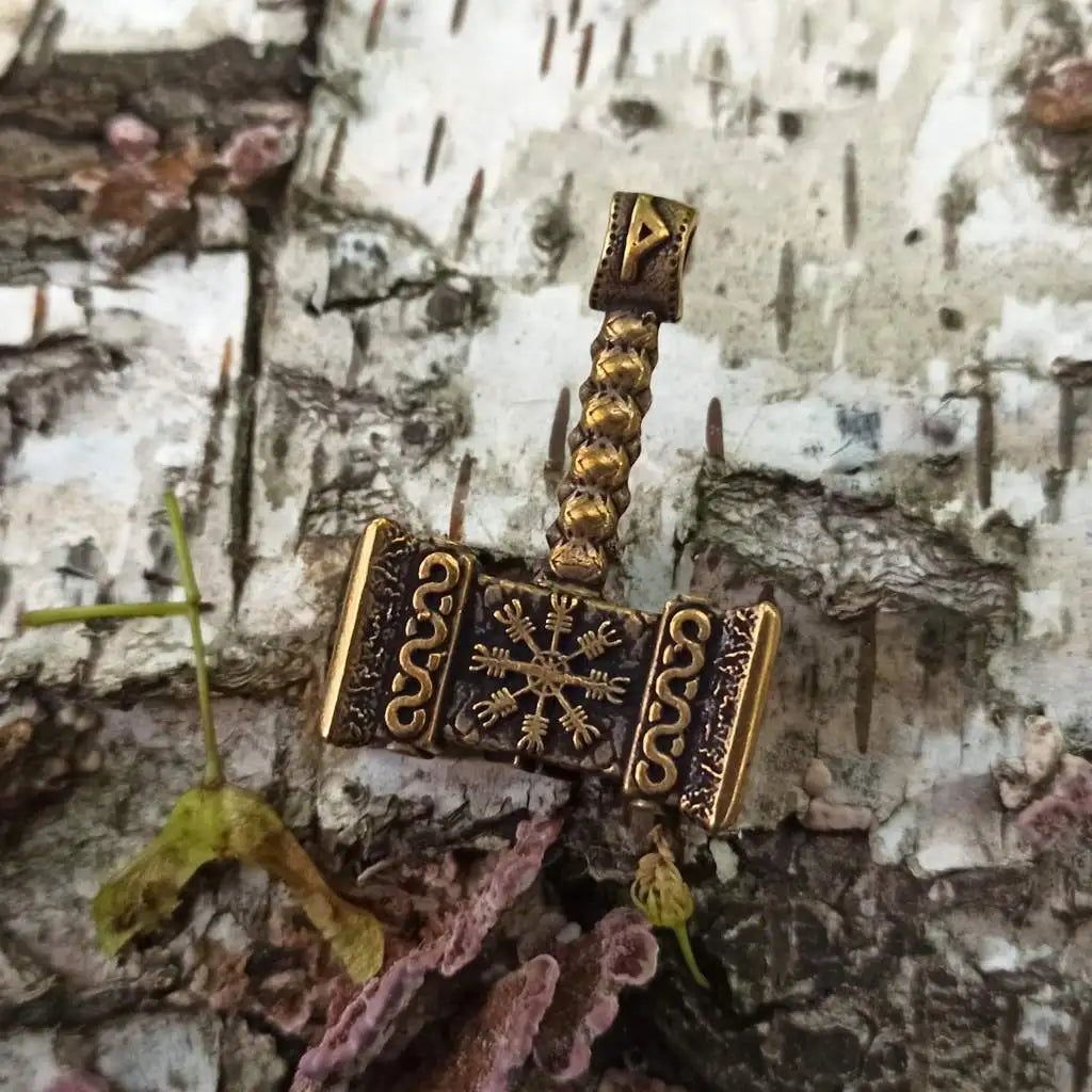 Mjolnir with runes bronze pendant   