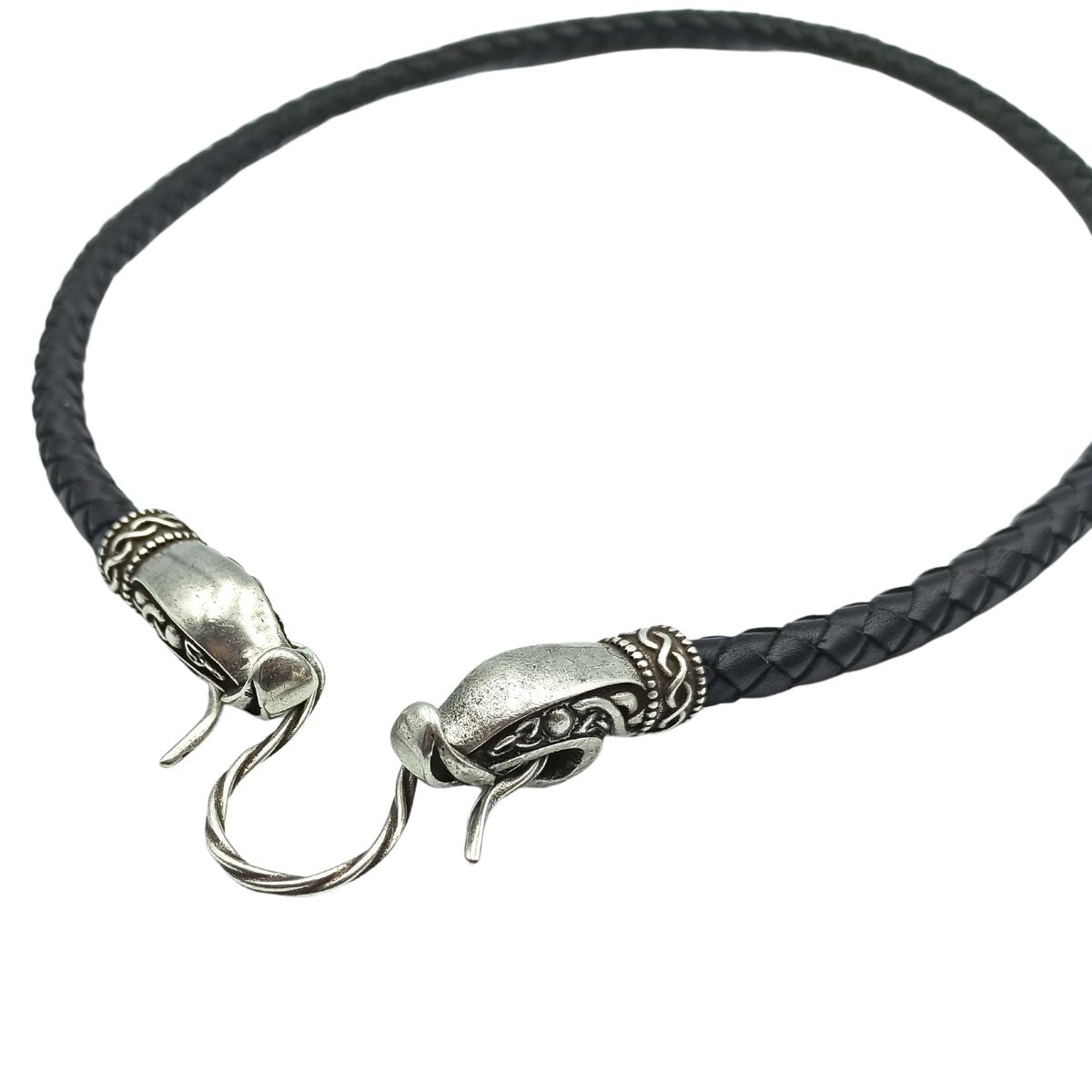 Norse Dragon leather necklace with Silver plated clasps 45 cm | 17 inch 8 mm | 3/10 inch 