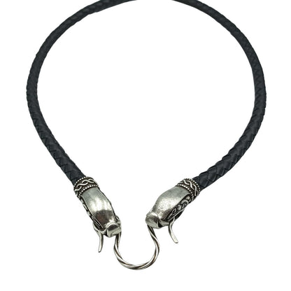 Norse Dragon leather necklace with Silver plated clasps   
