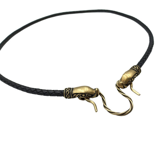 Norse Dragon leather necklace with Bronze clasps