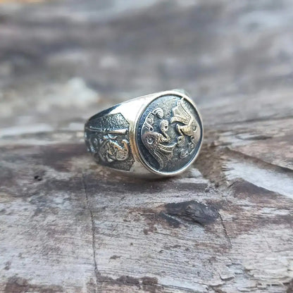 Norse raven silver ring