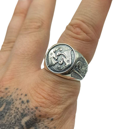 Norse raven silver ring