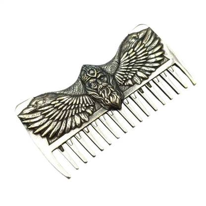 Odin with ravens Viking beard comb from silver