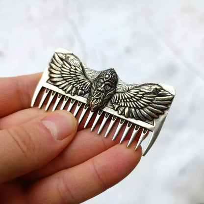 Odin with ravens Viking beard comb from silver