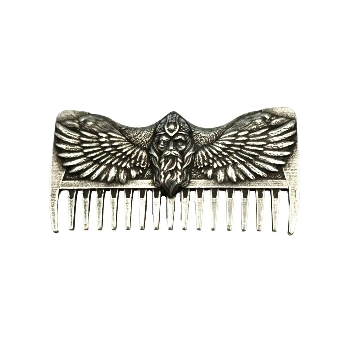 Odin with ravens beard Viking comb Silver plated bronze  