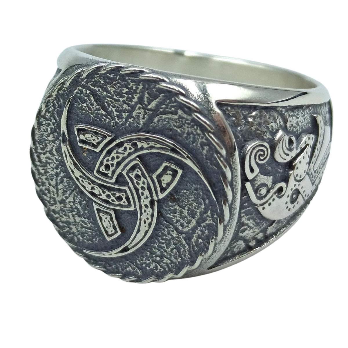 Triple horn of Odin silver signet ring 6 US/CA  