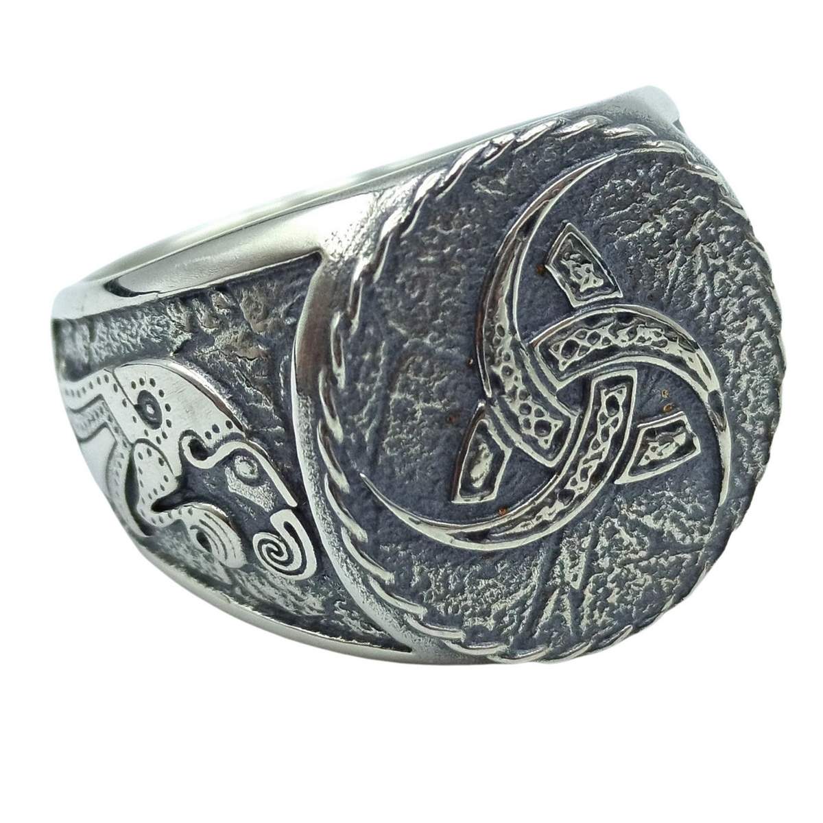 Triple horn of Odin silver signet ring   