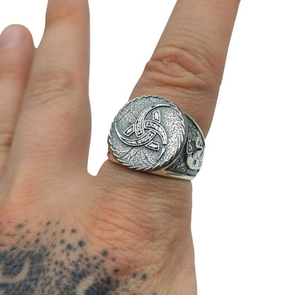 Triple horn of Odin silver signet ring