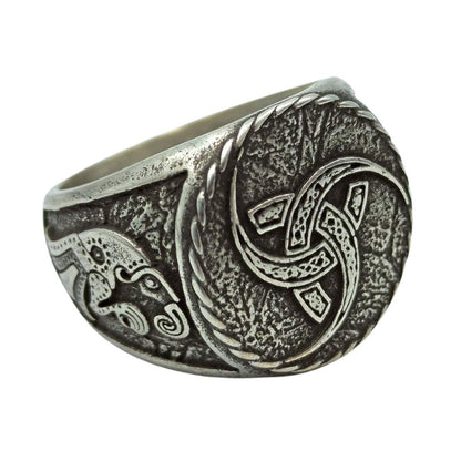 Triple horn of Odin bronze ring 6 US Silver plating 