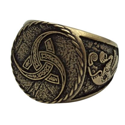 Triple horn of Odin bronze ring 6 US Bronze with patina 