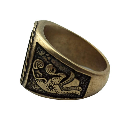 Triple horn of Odin bronze ring   