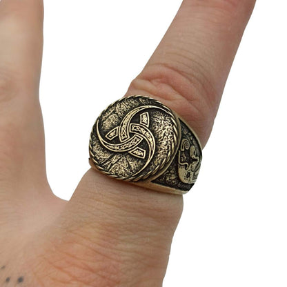 Triple horn of Odin bronze ring   